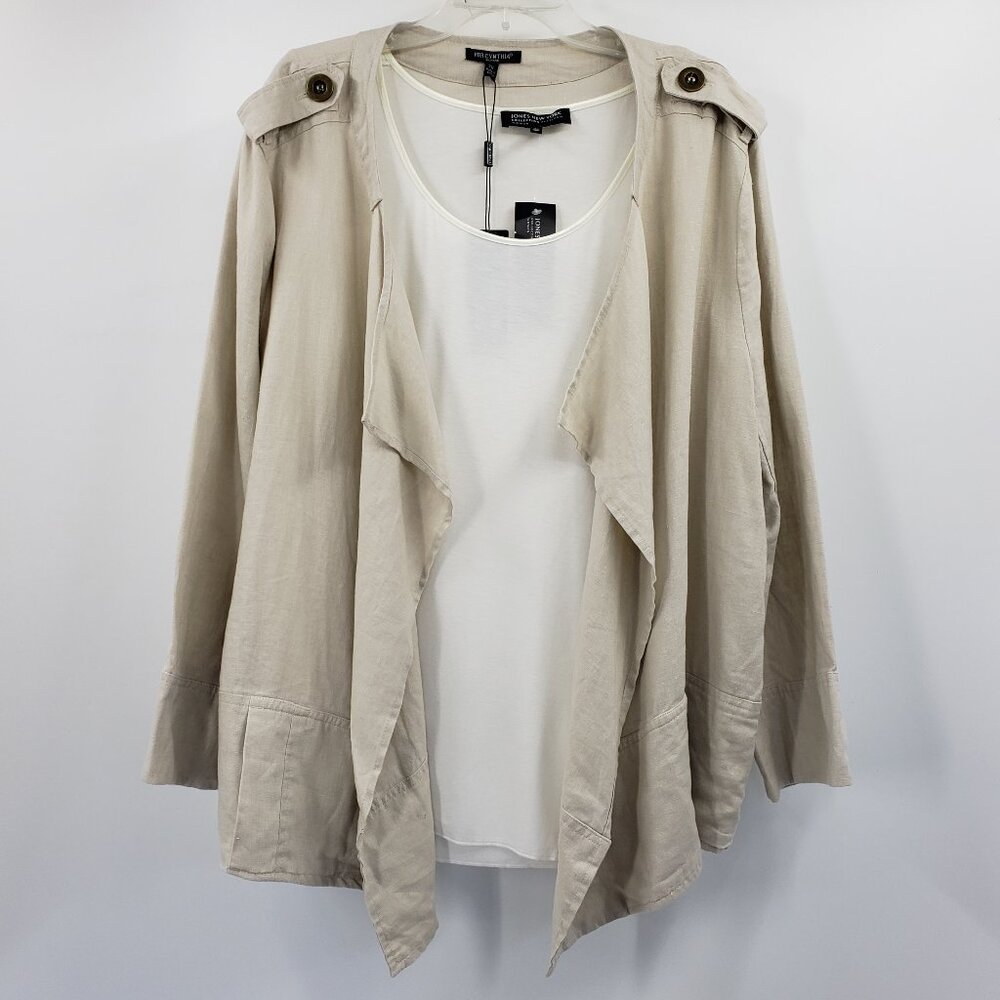 For Cynthia Woman Open Drape Front Linen Jacket & JNY Tank Top Size 3X Tan Cream - Picture 1 of 12